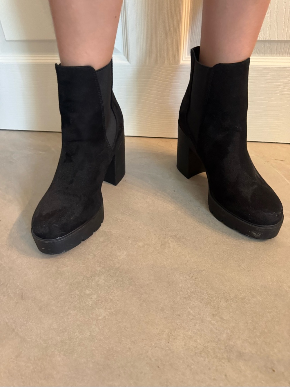 Soda Black Platform Block Heel Chelsea Booties
